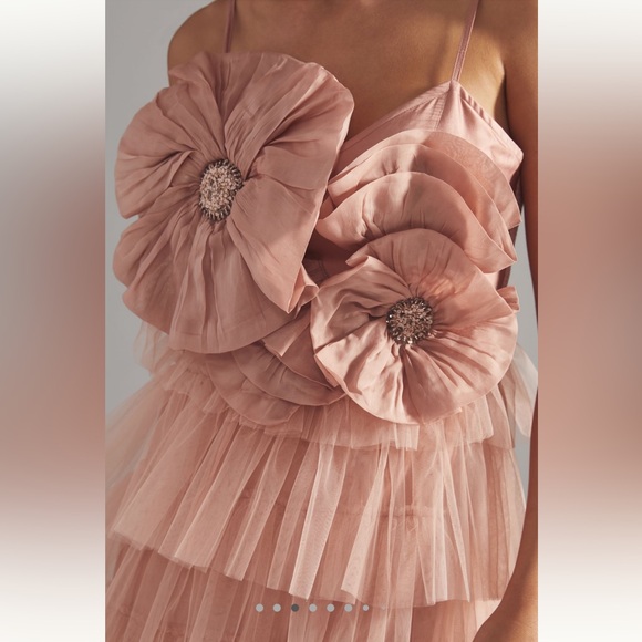 Anthropologie Kavita Bhartia Rosette Tiered Pink Tulle Gown 16W - Picture 4 of 13